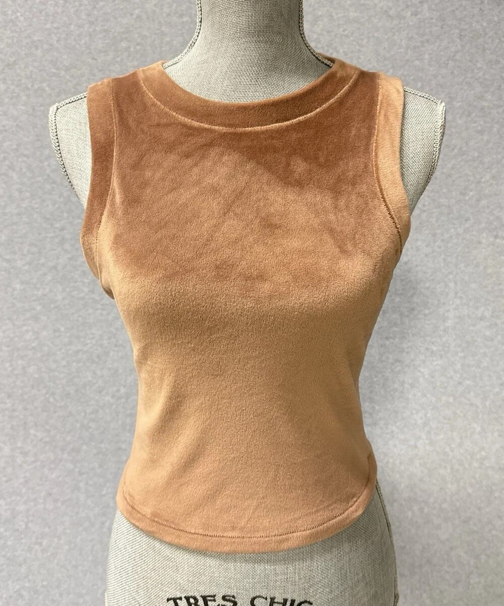 SKIMS Velour Crewneck Tank Top S Sienna Brown Stretch Soft Luxe Minimalist
